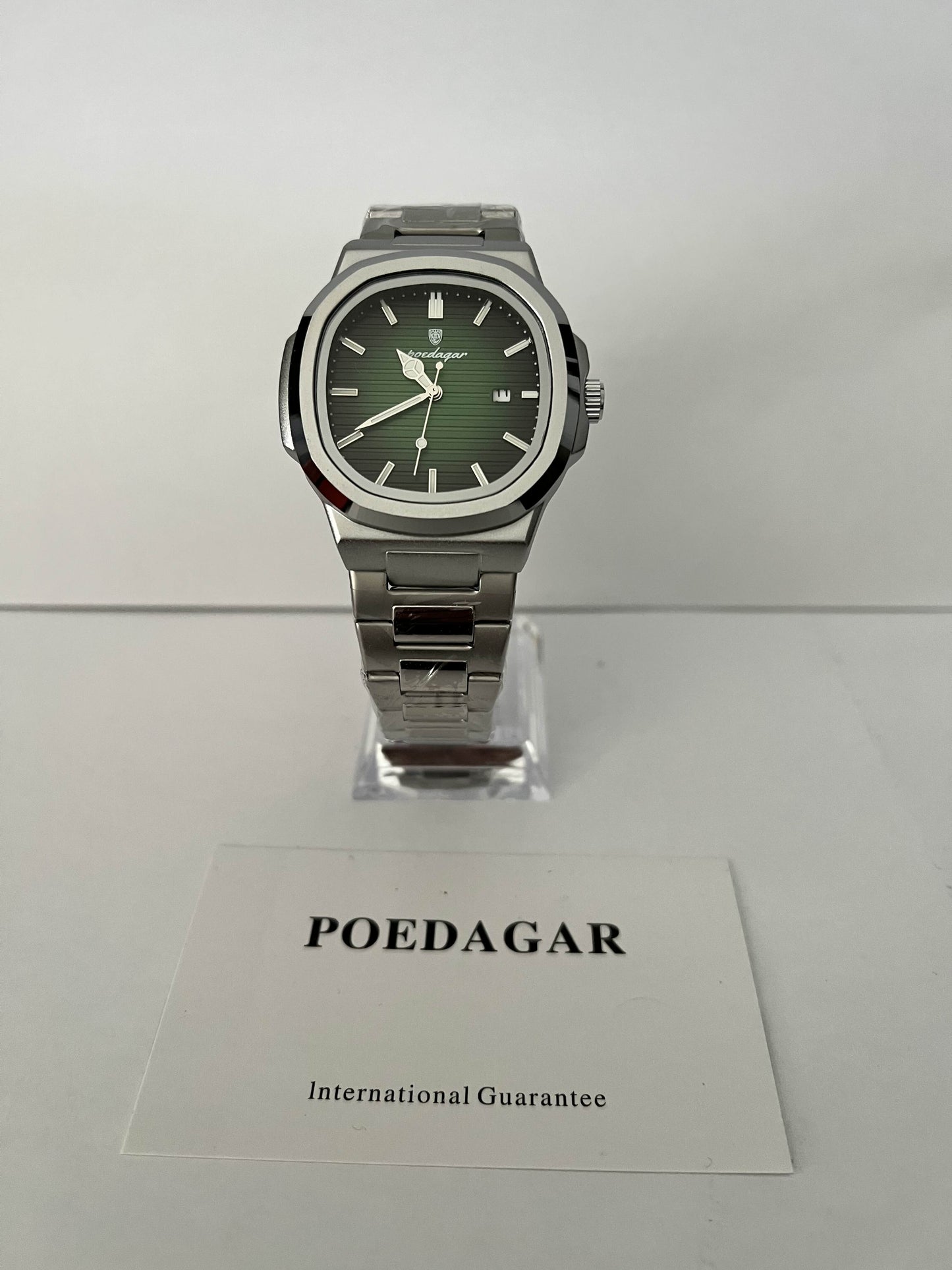 Montre Poedagar - Acier argent & cadran vert émeraude