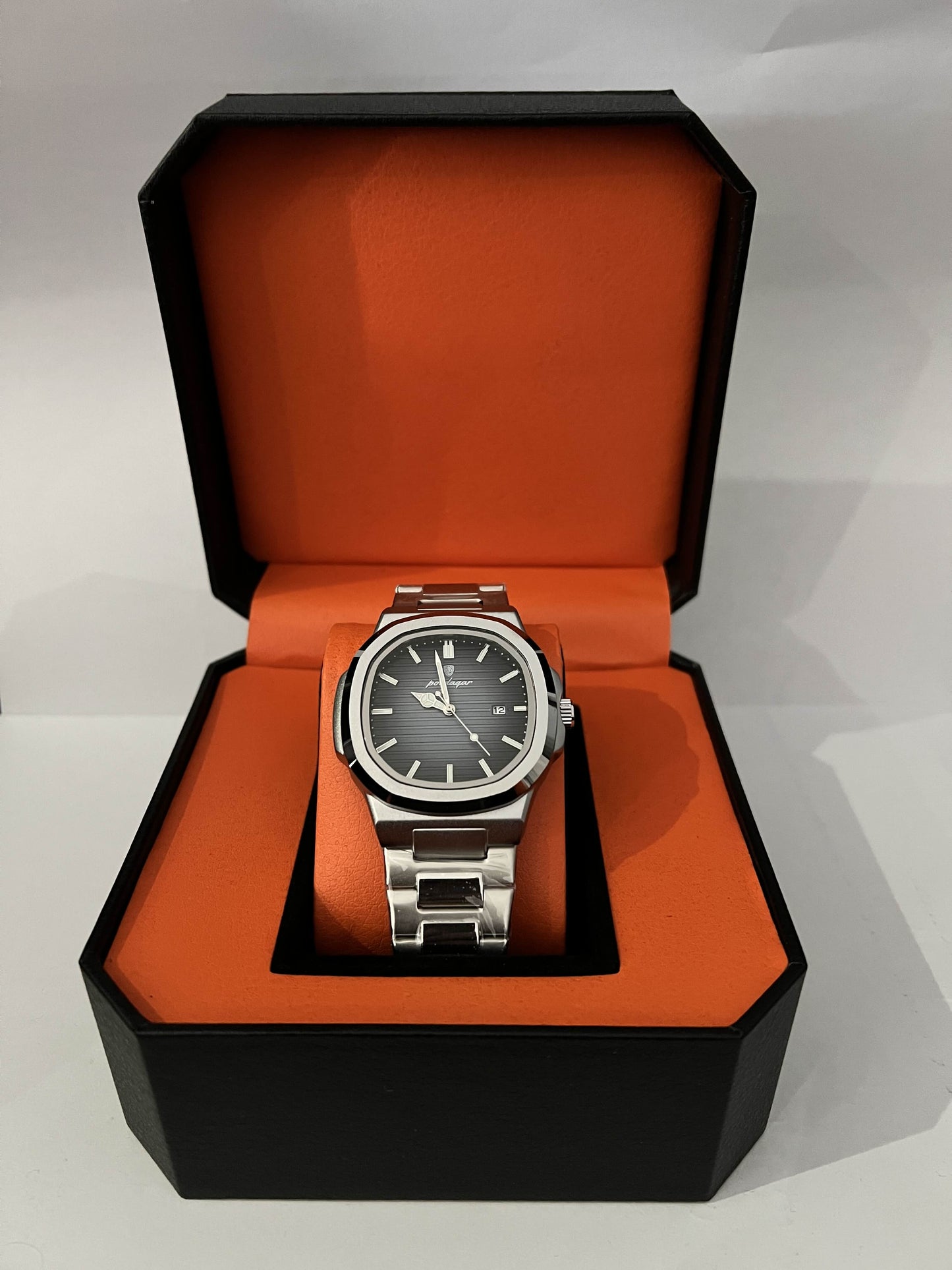 Montre Poedagar – Acier argent & cadran bleu marine
