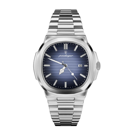 Montre Poedagar – Acier argent & cadran bleu marine