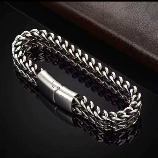 Bracelet homme en acier tressé argenté