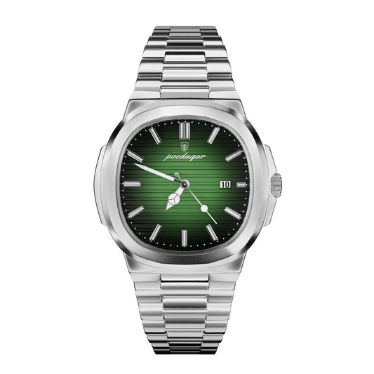 Montre Poedagar - Acier argent & cadran vert émeraude