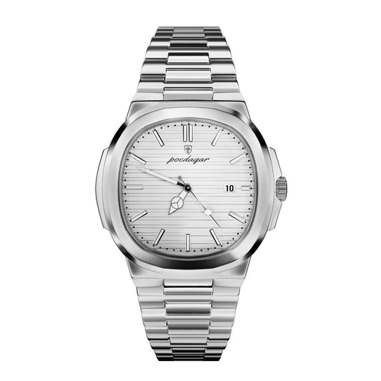 Montre Poedagar – Acier argent & cadran blanc argenté